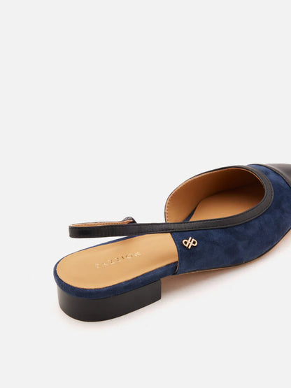 PAZZION, Hanneli Toe Cap Suede Slingback Flats, Darkblue