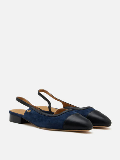 PAZZION, Hanneli Toe Cap Suede Slingback Flats, Darkblue