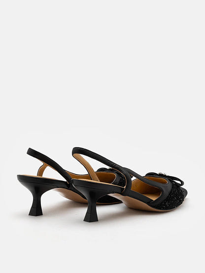 PAZZION, Harlow Pointed Toe Slingback Heels, Black