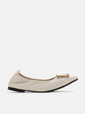 PAZZION, Harper Gold Buckled Pointed-Toe Flats, Beige