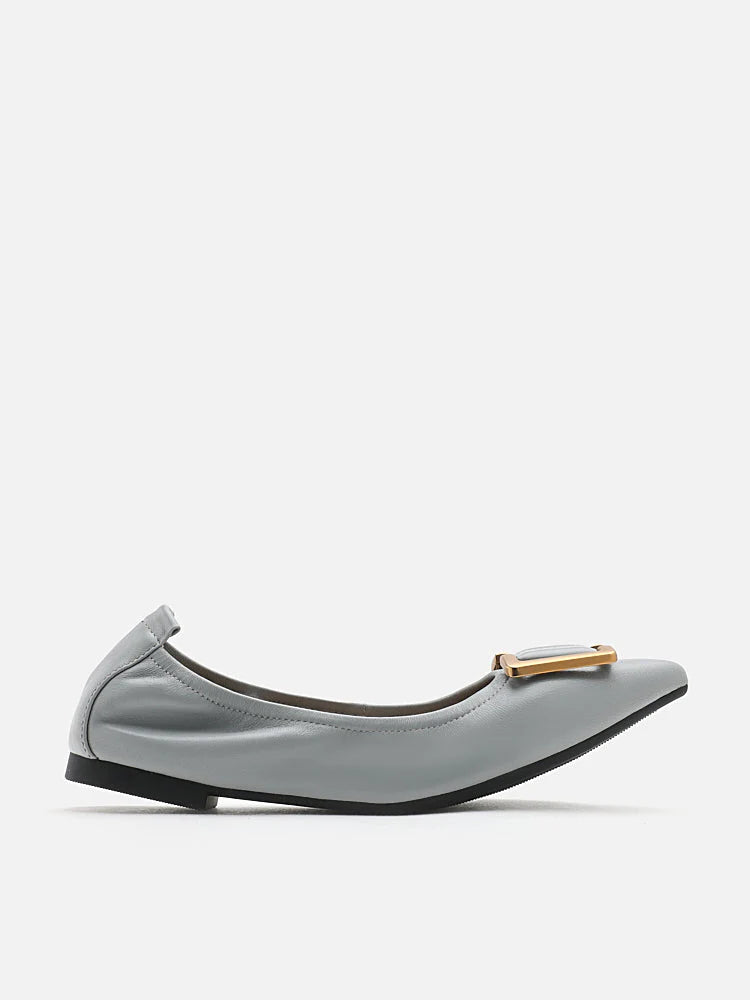 PAZZION, Harper Gold Buckled Pointed-Toe Flats, Grey