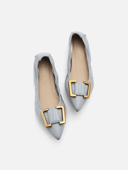 PAZZION, Harper Gold Buckled Pointed-Toe Flats, Grey