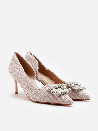 PAZZION, Harriet Embellished High Heels, Almond