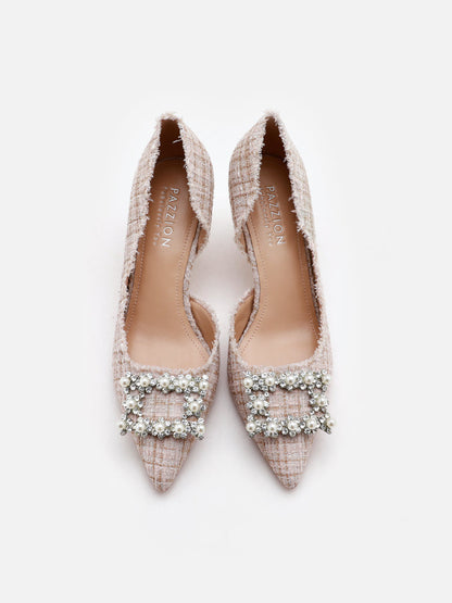 PAZZION, Harriet Embellished High Heels, Almond