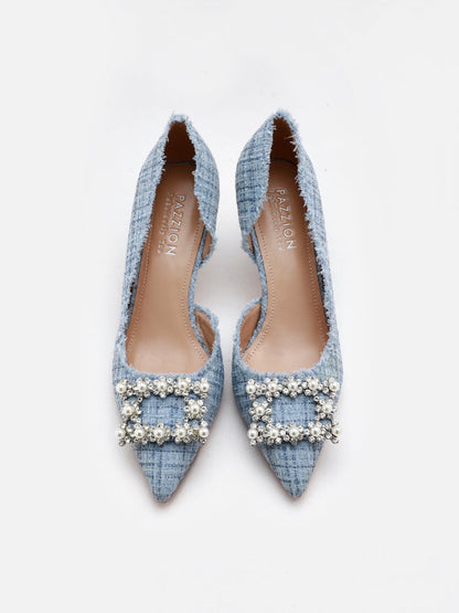 PAZZION, Harriet Embellished High Heels, Blue