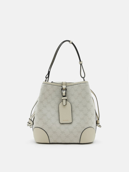 PAZZION, Hedi Monogram Bucket Bag, Beige