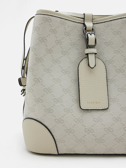 PAZZION, Hedi Monogram Bucket Bag, Beige