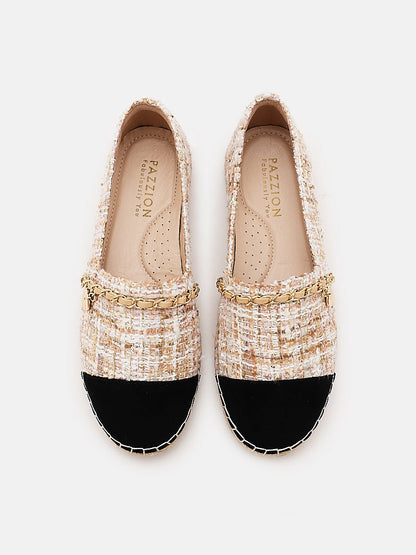 PAZZION, Heidi Colour Blocked Chained Espadrilles, Almond