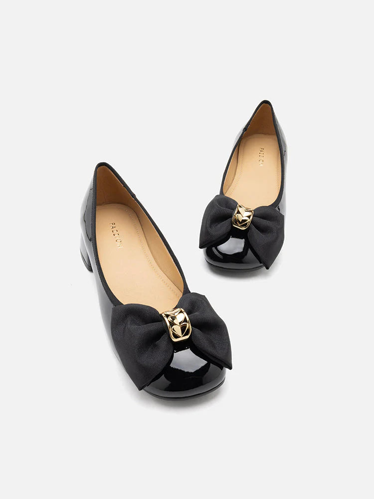 PAZZION, Helen Metal Embellished Bow Low Heels, Black