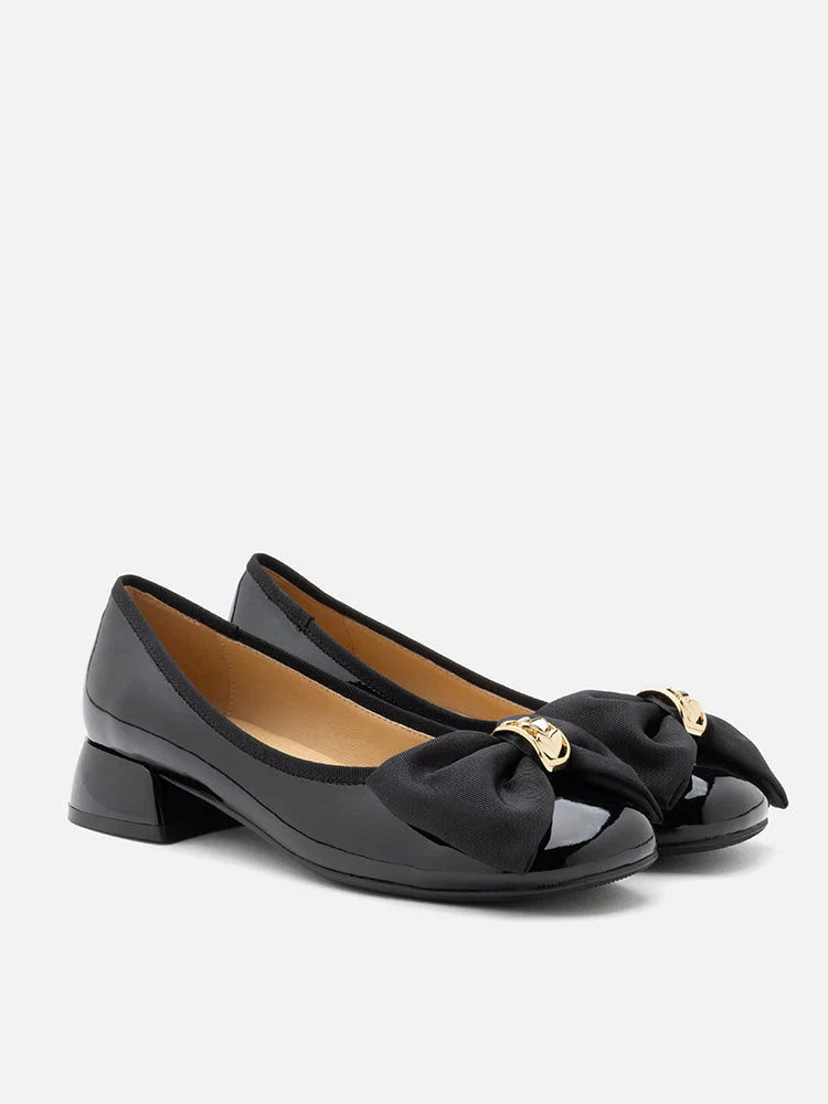 PAZZION, Helen Metal Embellished Bow Low Heels, Black