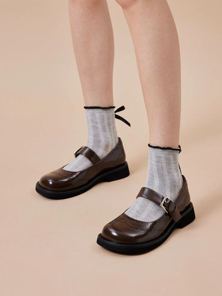 PAZZION, Helena Brogue Mary Janes, Darkbrown
