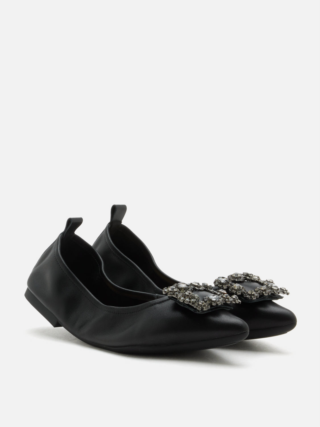PAZZION, Helene Crystal Buckle Foldable Flats, Black
