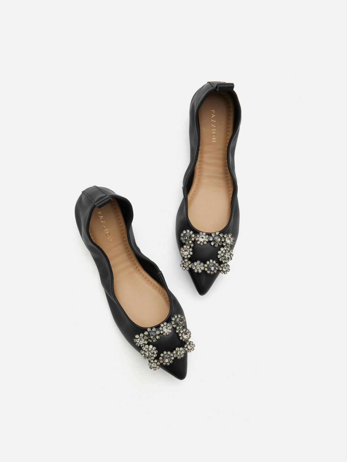 PAZZION, Helene Crystal Buckle Foldable Flats, Black