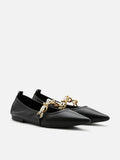 PAZZION, Helga Pearl Chain Embellished Point-Toe Flats, Black