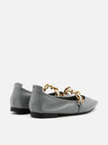PAZZION, Helga Pearl Chain Embellished Point-Toe Flats, Grey