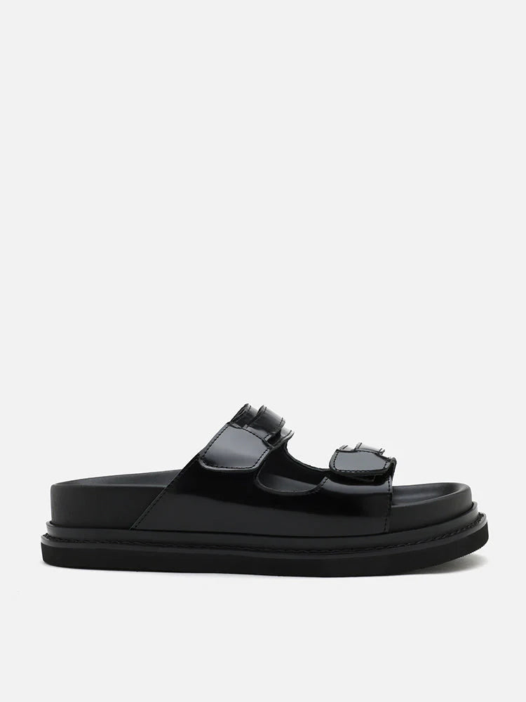 PAZZION, Henrietta Platform Slide Sandals, Black