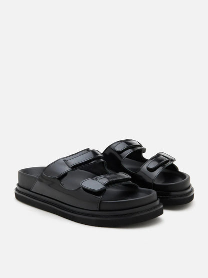 PAZZION, Henrietta Platform Slide Sandals, Black