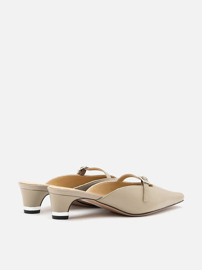 PAZZION, Hera Buckle Strap Heel Mules, Khaki