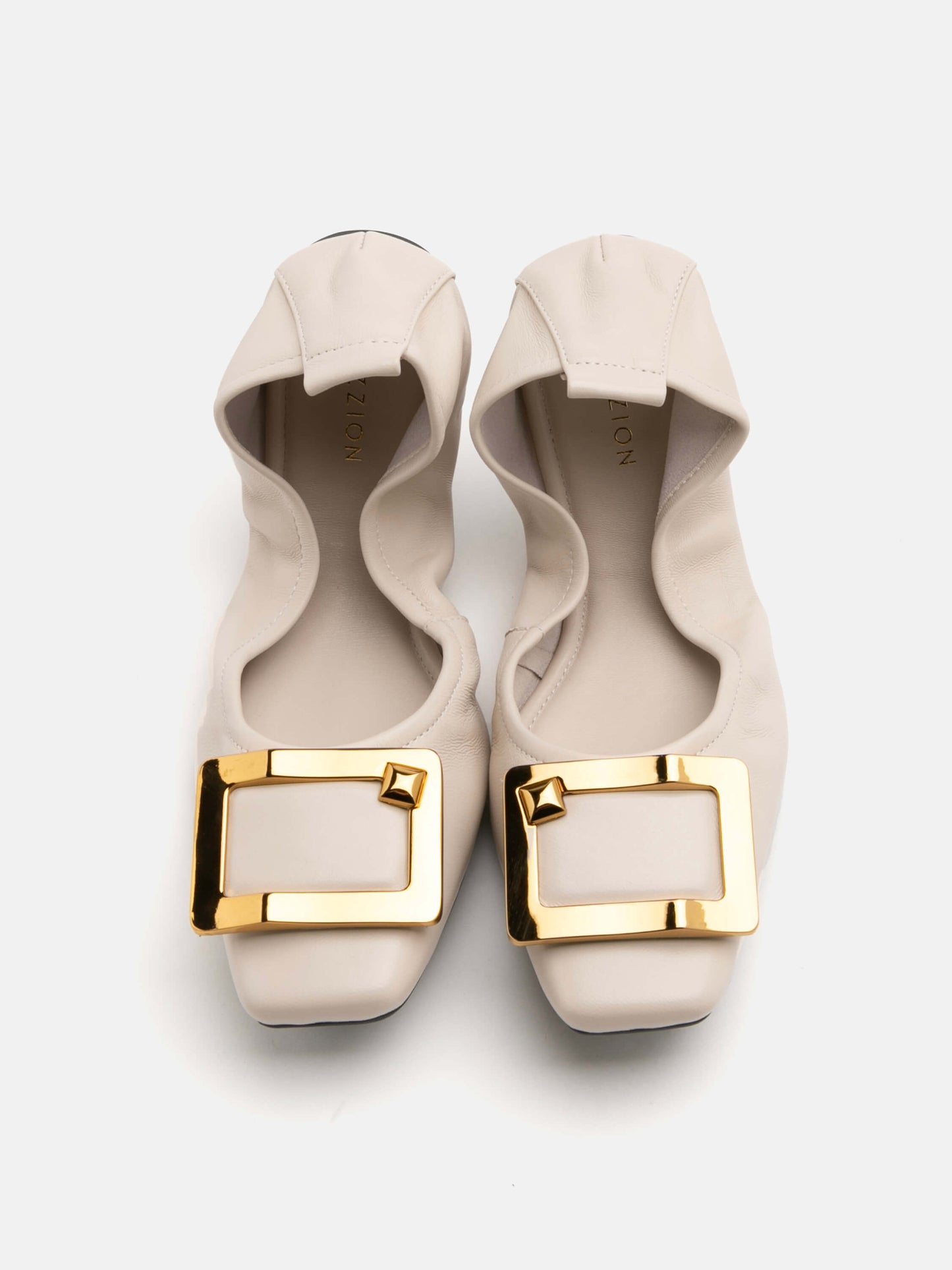 PAZZION, Huda Gold Buckle Foldable Flats, Beige