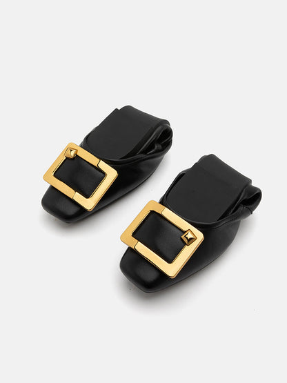 PAZZION, Huda Gold Buckle Foldable Flats, Black