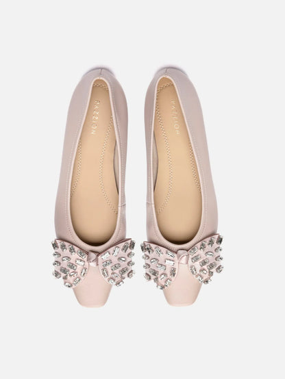 Halisse 鑽飾蝴蝶結真皮平底鞋