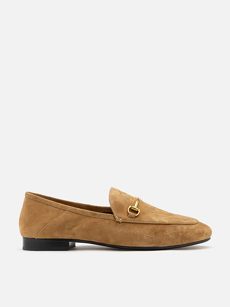 PAZZION, Isabeau.S Metal Buckle Leather Loafers, Almond