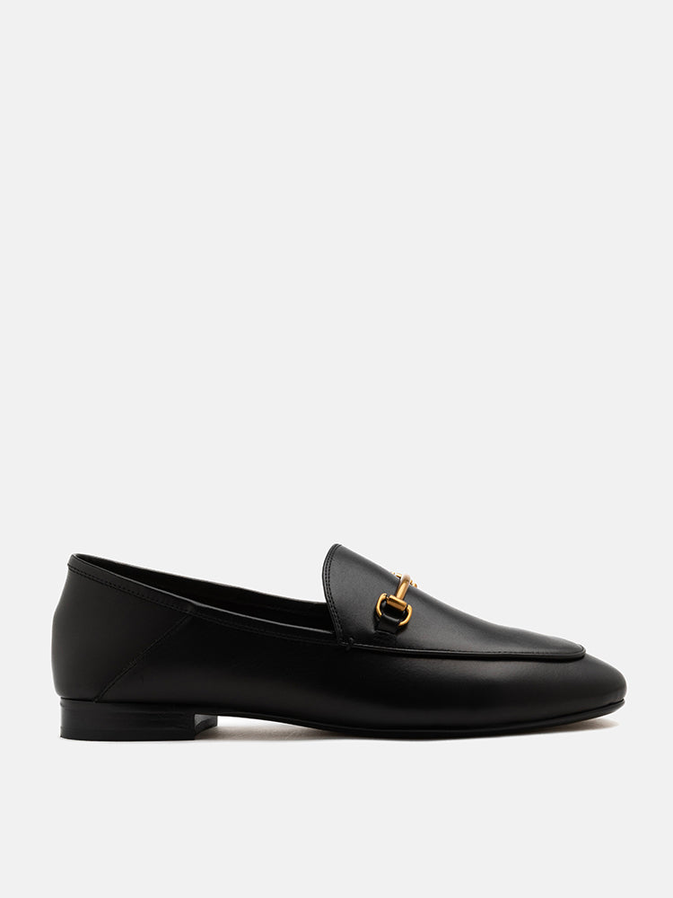 PAZZION, Isabeau Metal Buckle Loafers, Black