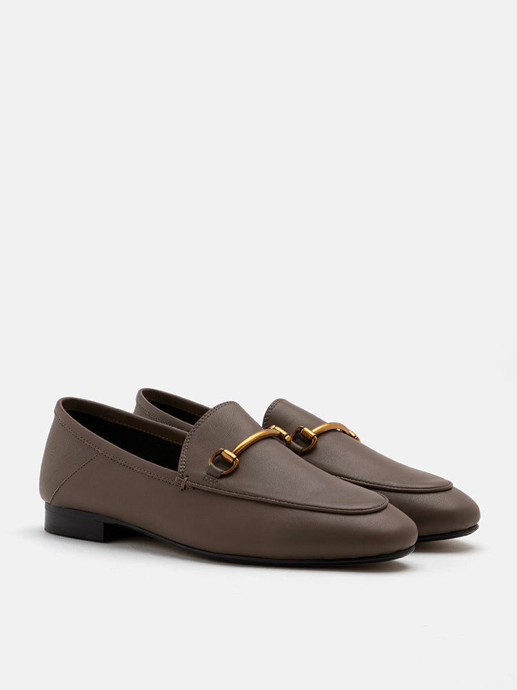 PAZZION, Isabeau Metal Buckle Loafers, Khaki