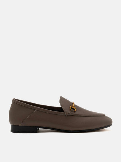 PAZZION, Isabeau Metal Buckle Loafers, Khaki