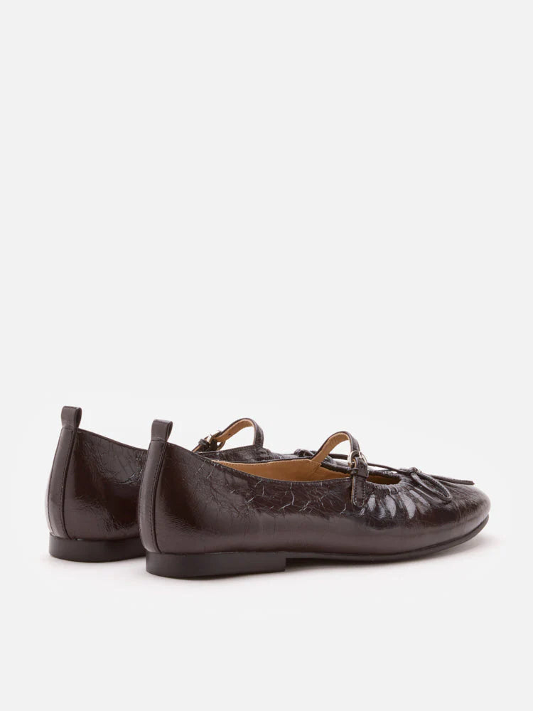 PAZZION, Issey Gathered Ruched Bow Mary Janes, Darkbrown
