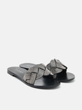 PAZZION, Jada Weaved Slide Sandals, Pewter