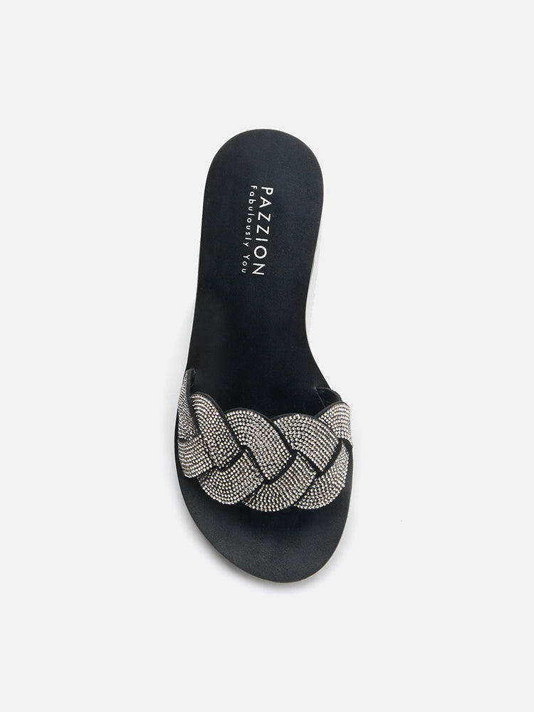 PAZZION, Jada Weaved Slide Sandals, Pewter