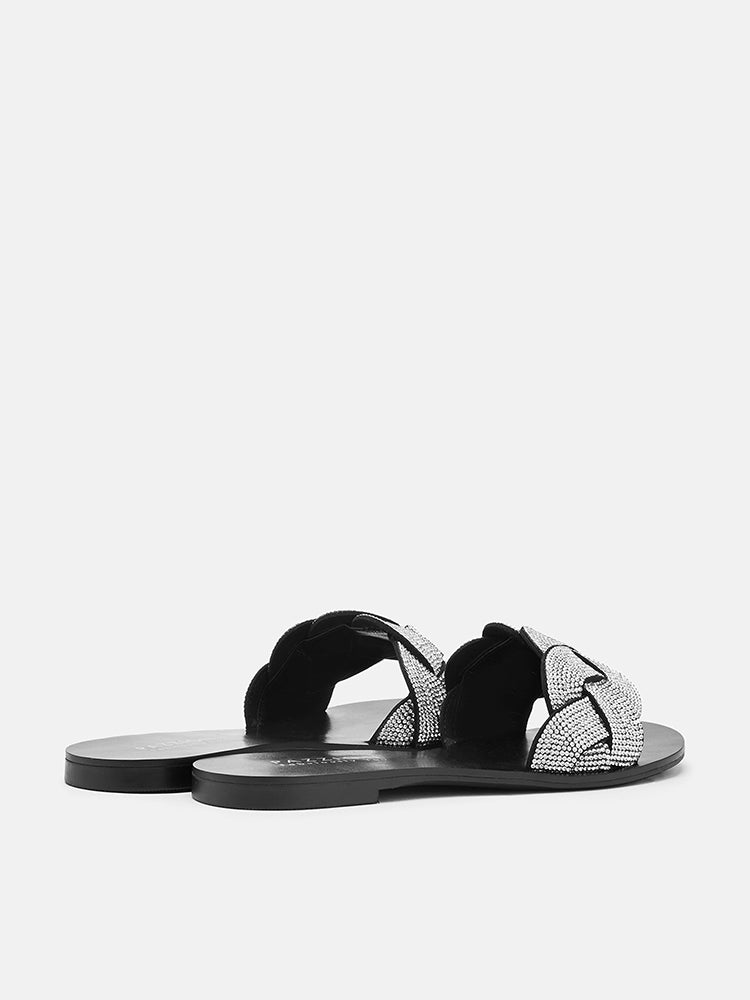 PAZZION, Jada Weaved Slide Sandals, Silver