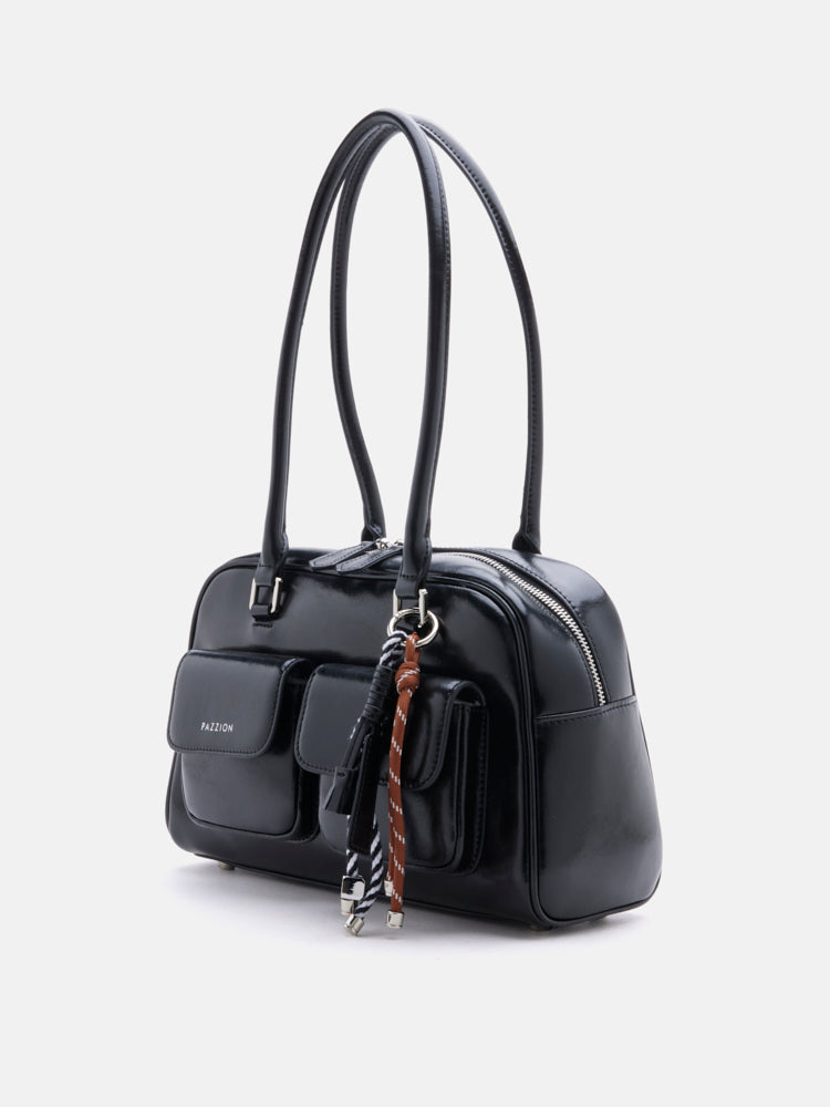 PAZZION, Jaida Elongated Handle Shoulder Bag, Black