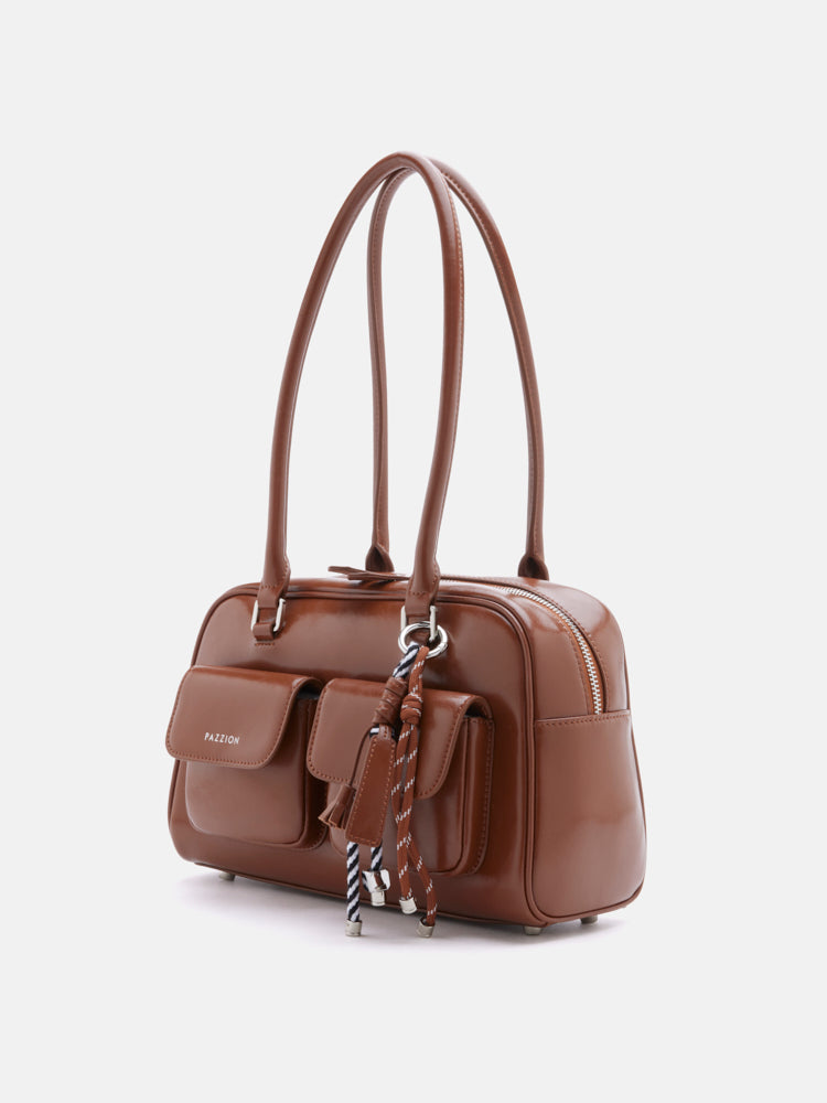 PAZZION, Jaida Elongated Handle Shoulder Bag, Brown