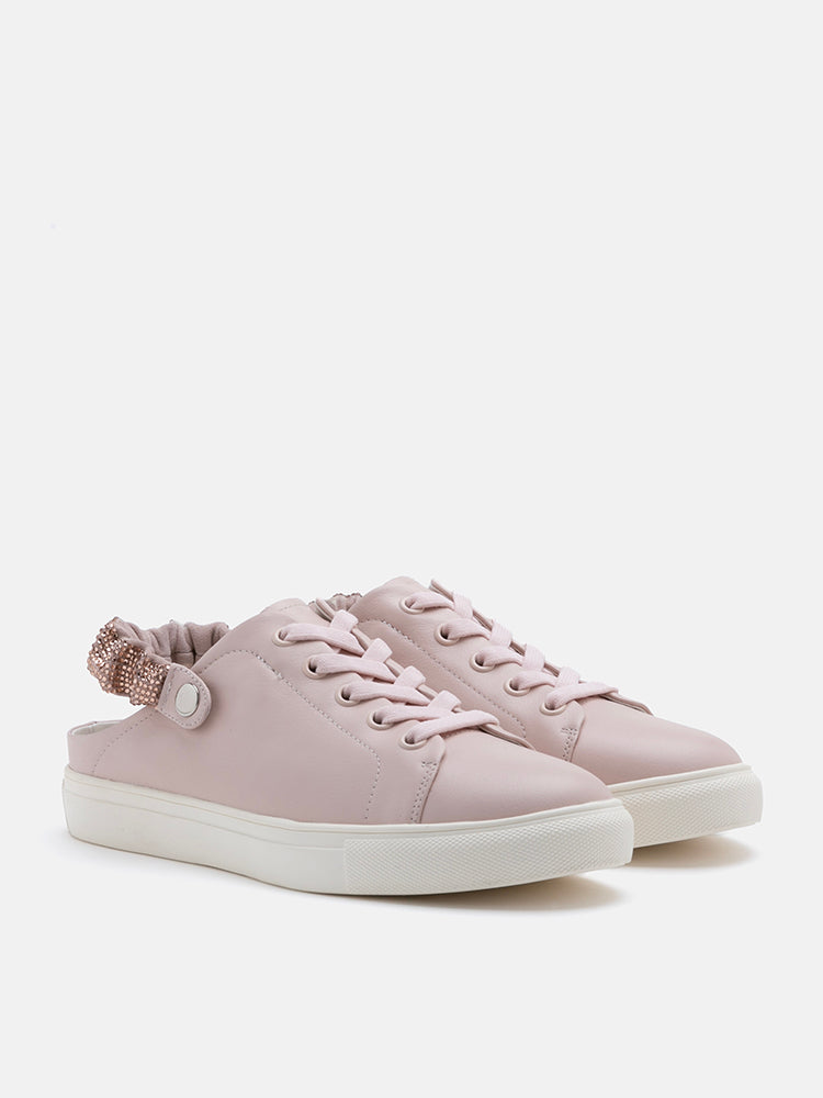 PAZZION, Jamie Crystal Ruched Slingback Leather Sneakers, Pink