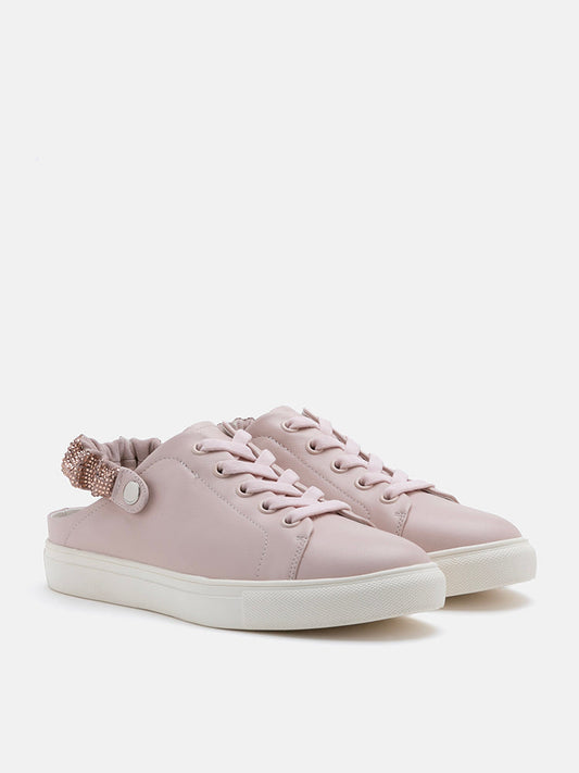 PAZZION, Jamie Crystal Ruched Slingback Leather Sneakers, Pink
