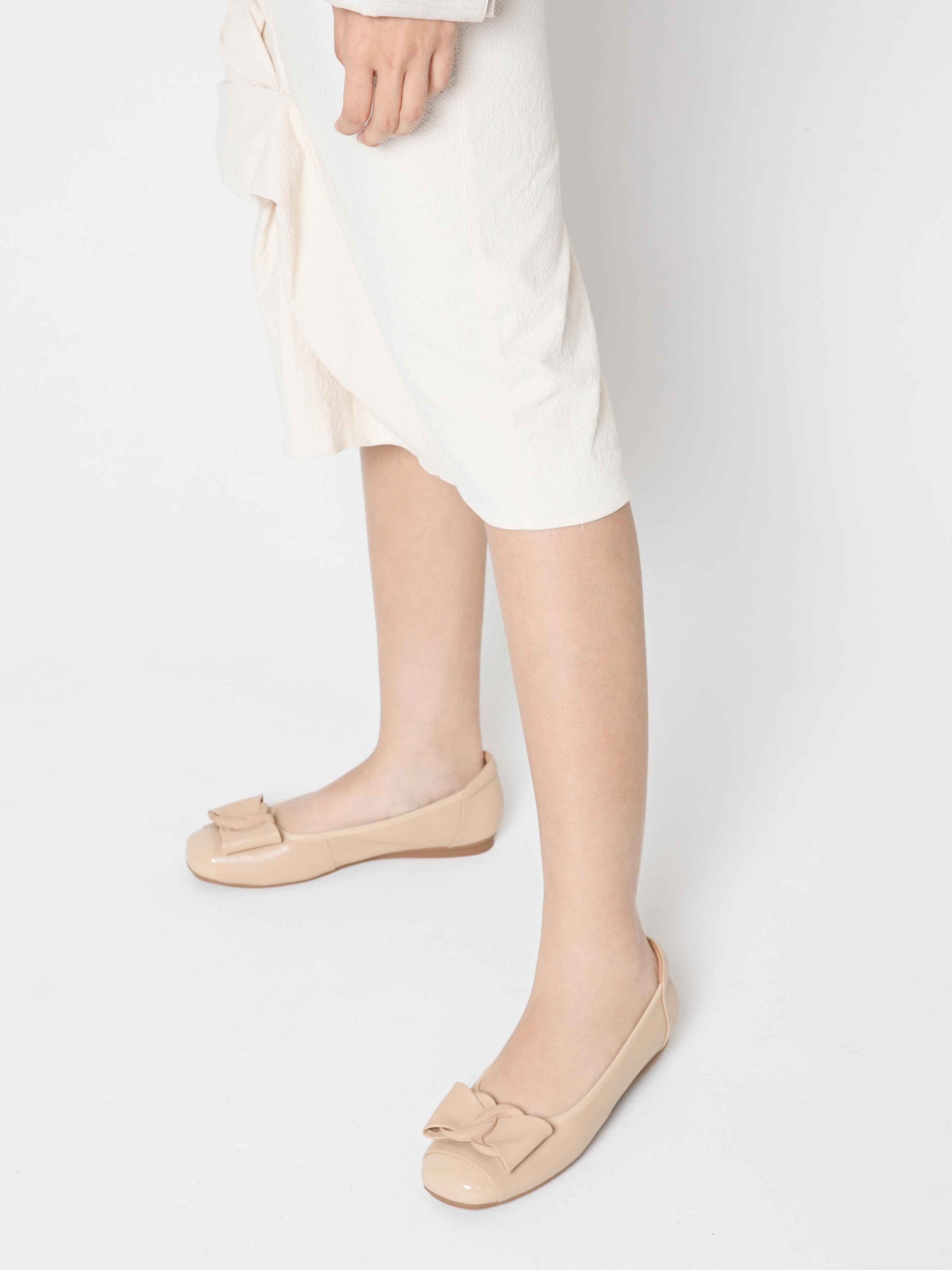 PAZZION, Jan Buckle Bow Square-Toe Flats, Almond