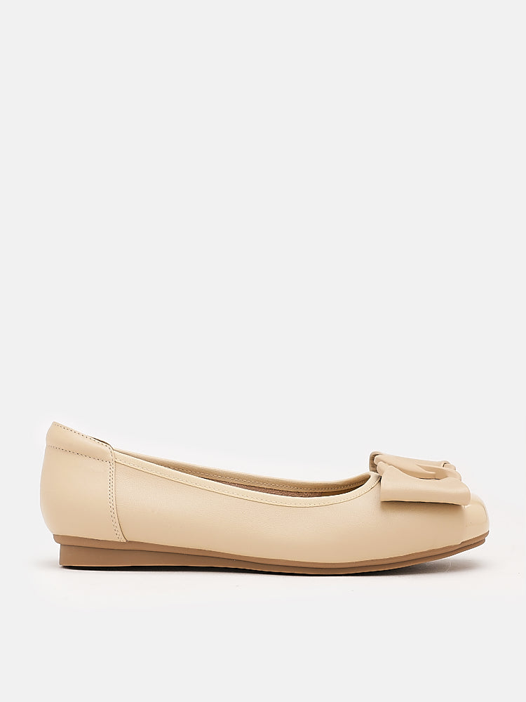 PAZZION, Jan Buckle Bow Square-Toe Flats, Almond
