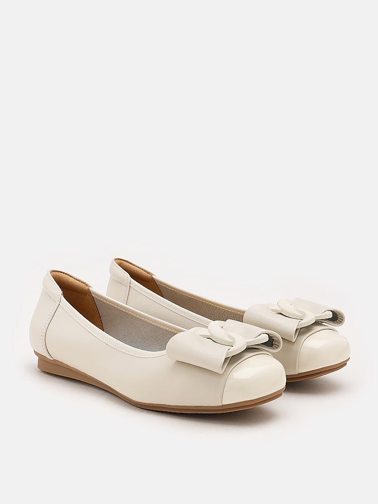 PAZZION, Jan Buckle Bow Square-Toe Flats, Beige