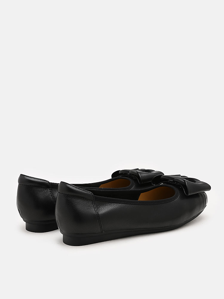 PAZZION, Jan Buckle Bow Square-Toe Flats, Black