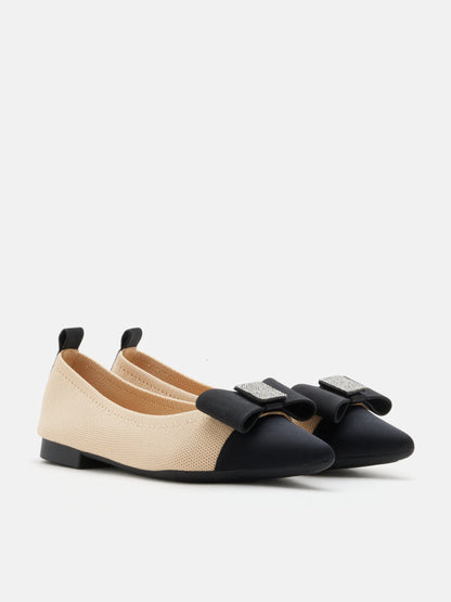 PAZZION, Janessa Flyknit Embellished Bow Flats, Almond