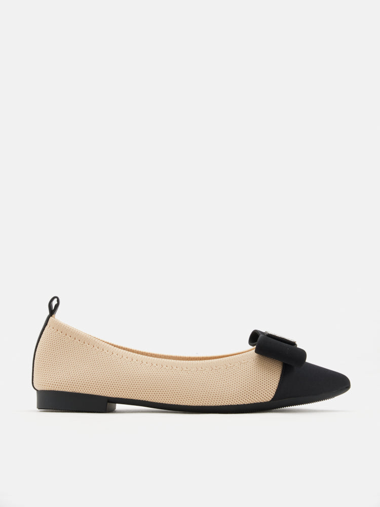 PAZZION, Janessa Flyknit Embellished Bow Flats, Almond