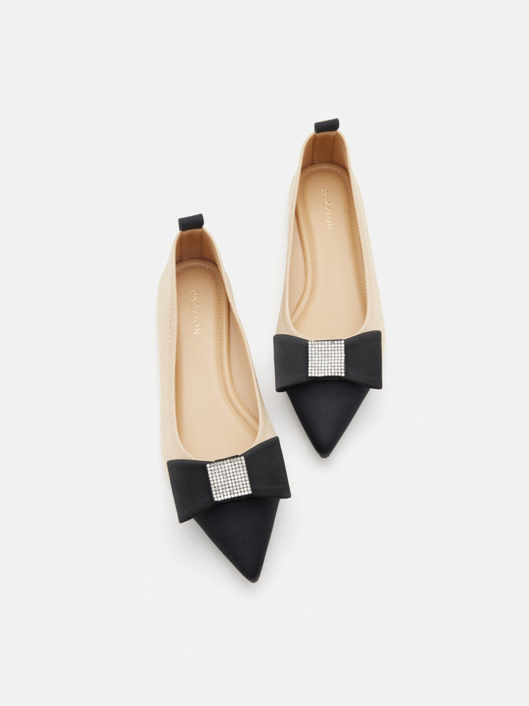 PAZZION, Janessa Flyknit Embellished Bow Flats, Almond