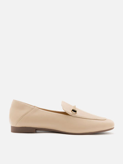 PAZZION, Jaya Minimalist Horsebit Loafers, Almond