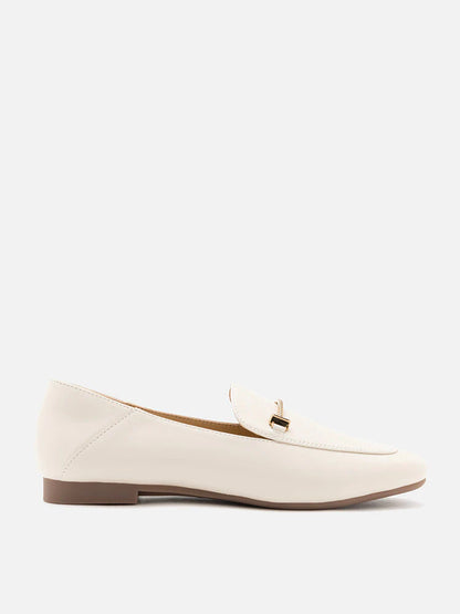 PAZZION, Jaya Minimalist Horsebit Loafers, Beige