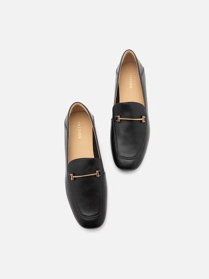 PAZZION, Jaya Minimalist Horsebit Loafers, Black