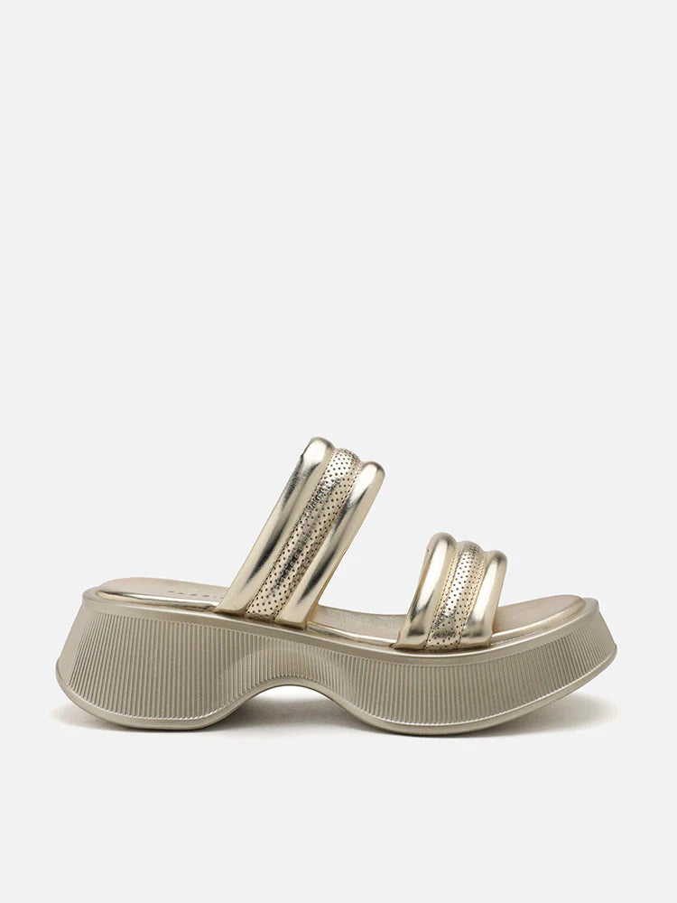 PAZZION, Jazlyn Metallic Chunky Flatform Sandals, Gold