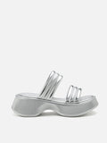 PAZZION, Jazlyn Metallic Chunky Flatform Sandals, Silver