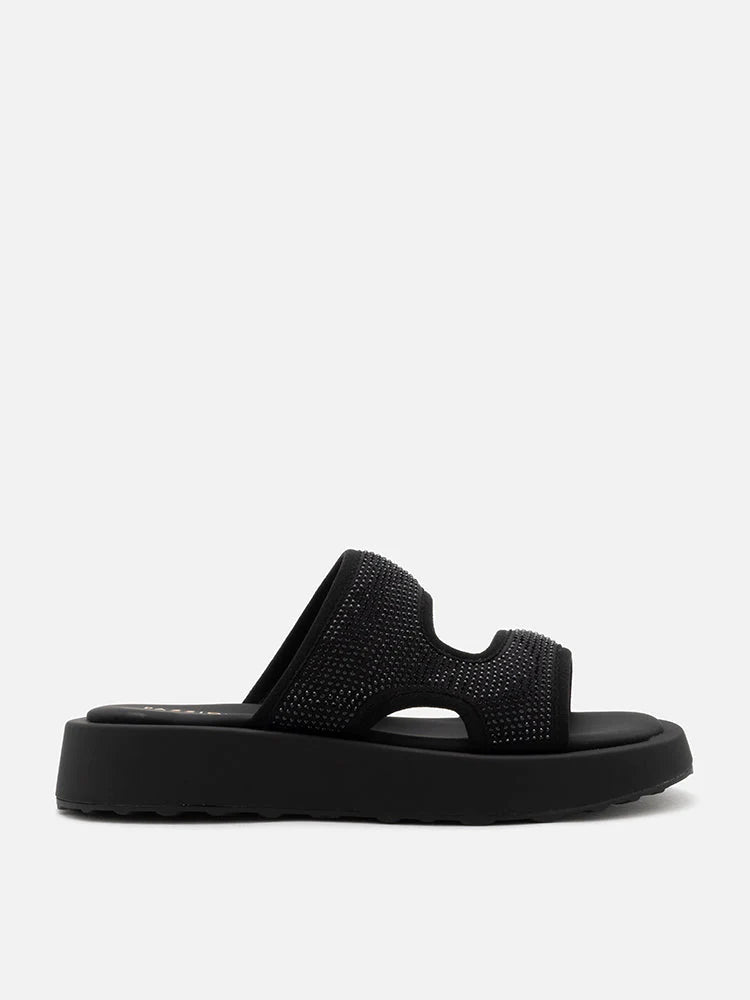 PAZZION, Jeannette Flyknit Crystal Night Slides, Black